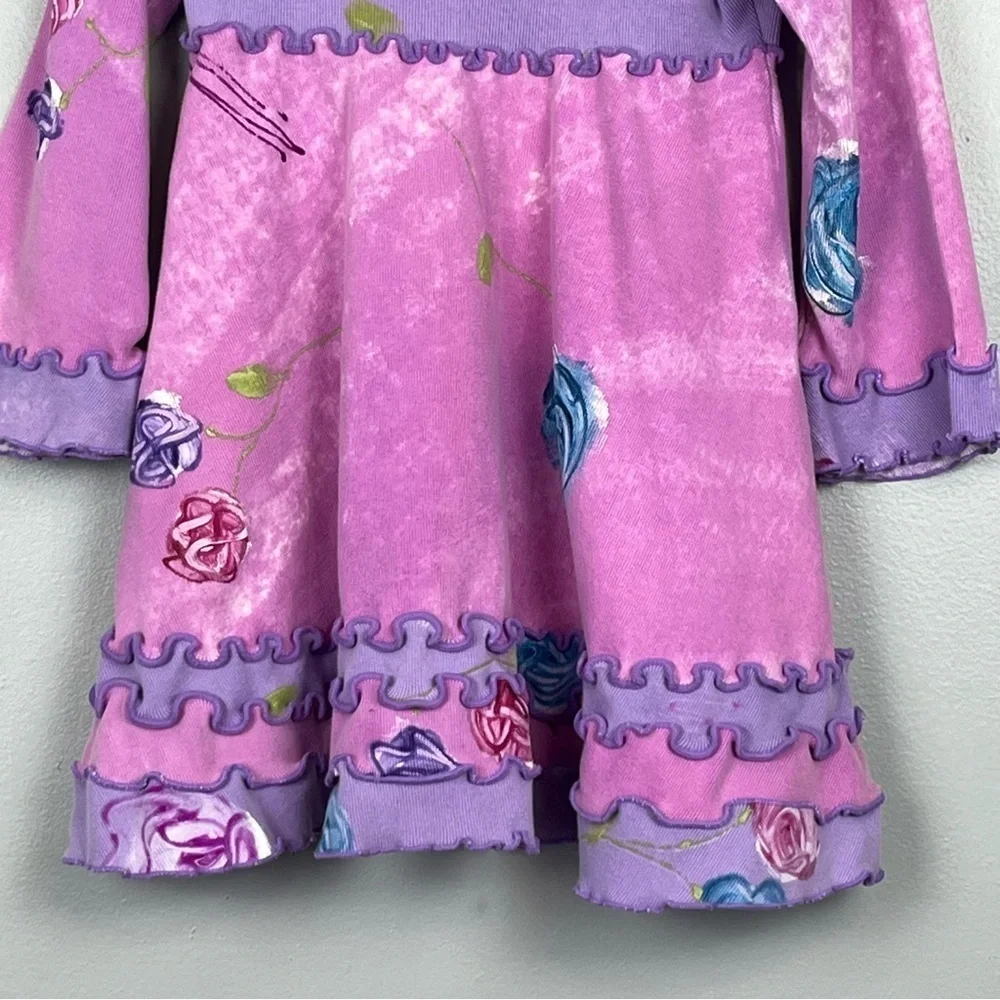 Indygo Artwear pink & purple handpainted floral ruffled 2 piece set, size 4.